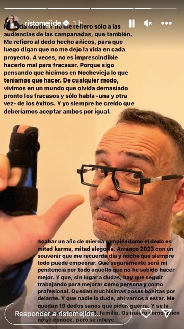 Risto Mejide es trenca un dit i fa autocrítica - Instagram