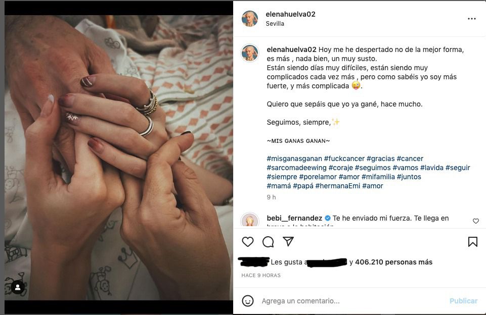 Última publicació d'Elena Huelva a Instagram en què explicava que no s'havia llevat gaire bé