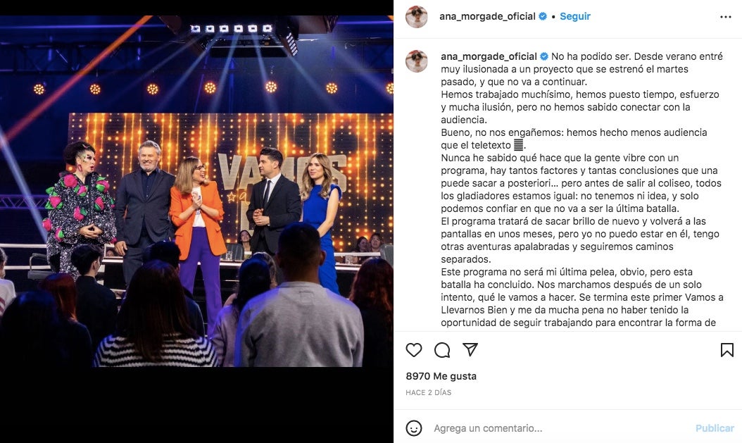 Ana Morgade es queda sense programa a TVE - Instagram