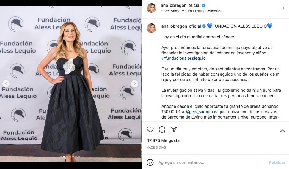 Ana Obregón promociona la fundació solidària del fill - Instagram