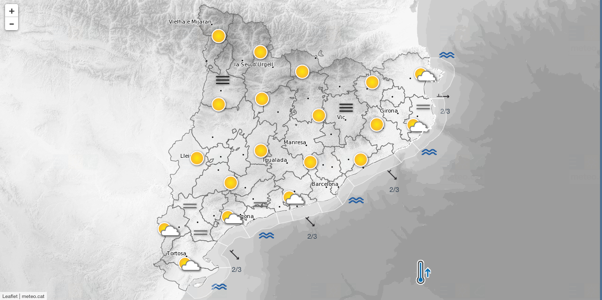 El mapa meteorològic del dilluns / Meteocat