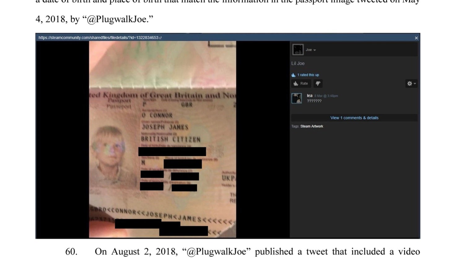 Document identificatiu d'O'Oconnor recollit per l'FBI/QS