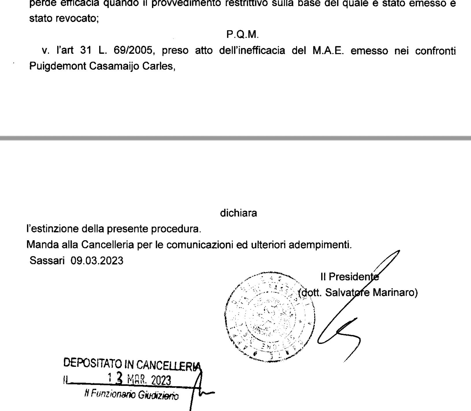Parto de la resolución del Tribunal de Sassari/QS