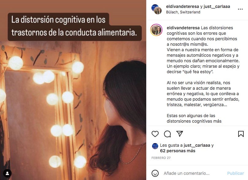 Carla Vigo comparteix una publicació sobre transtorns alimentaris - Instagram