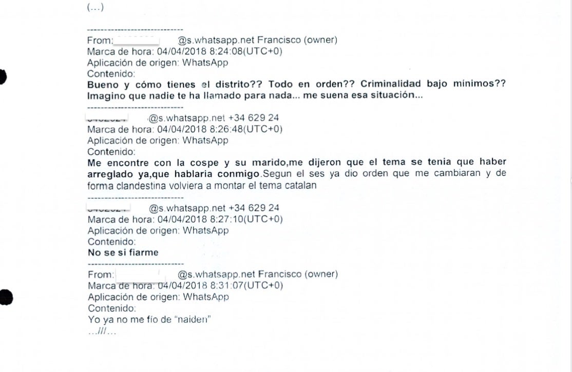 Parto de la conversación entre Enrique García Castaño y Martínez sobre el encargo de Cospedal de retomar el tema catalán/Quico Sallés