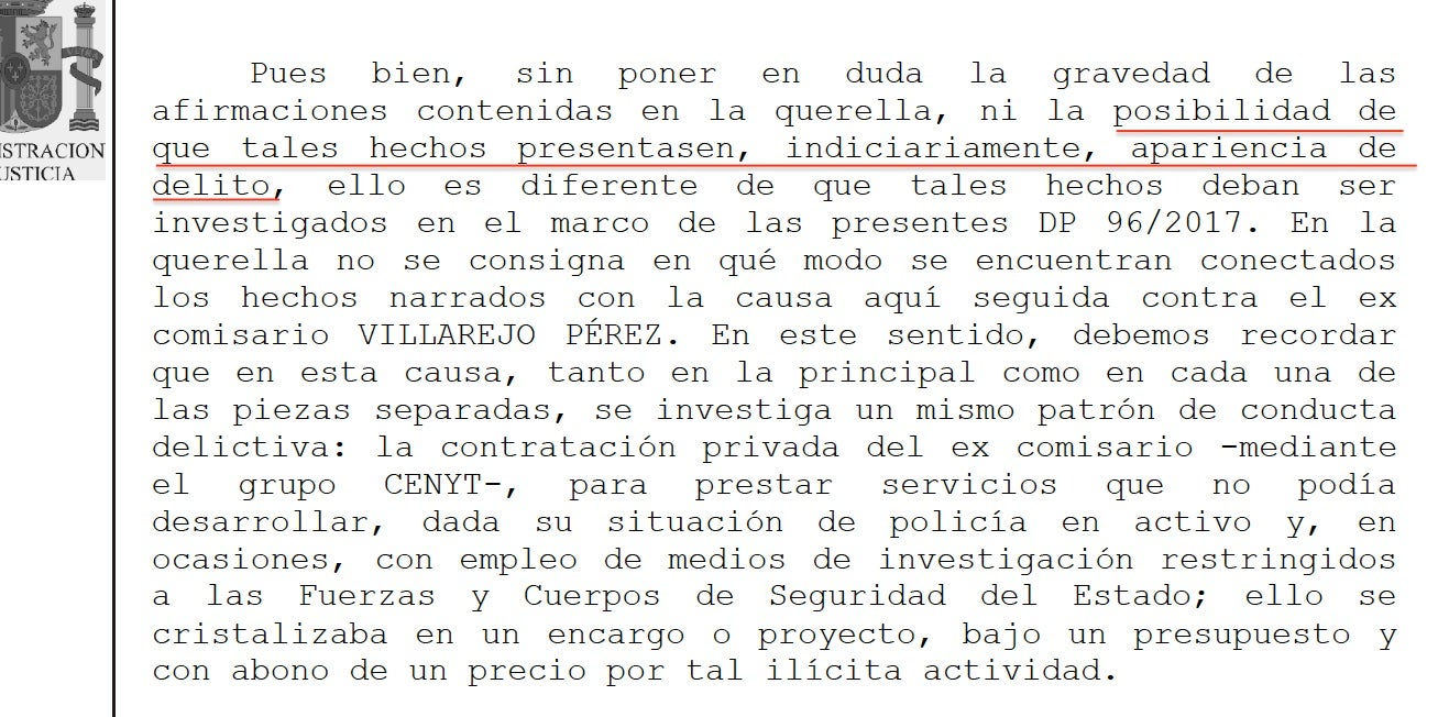 Parto de la interlocutoria donde el juez apunta que hay indicios de delito en la querella de los Sumarroca contra la policía patriótica/QS