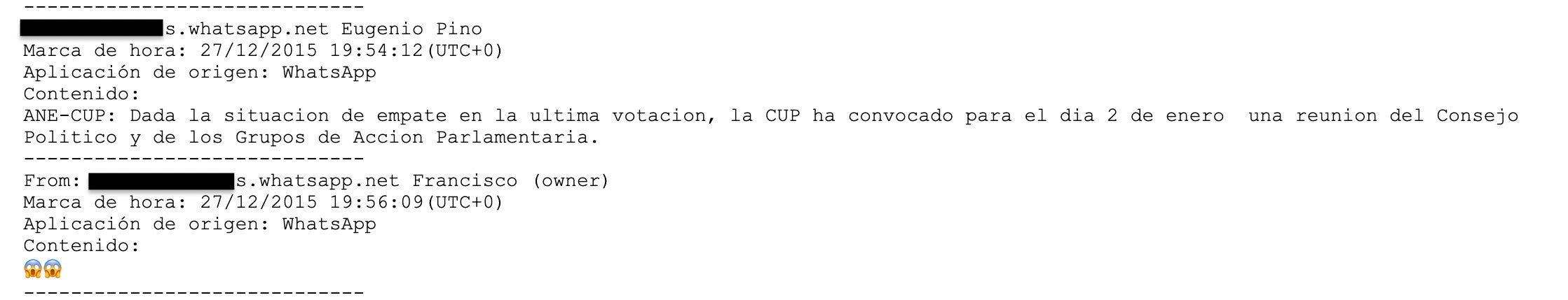 Part de la resposta de Martínez amb emoticones d'ensurt dea Pino quan s'assabenten de l'empat/Quico Sallés
