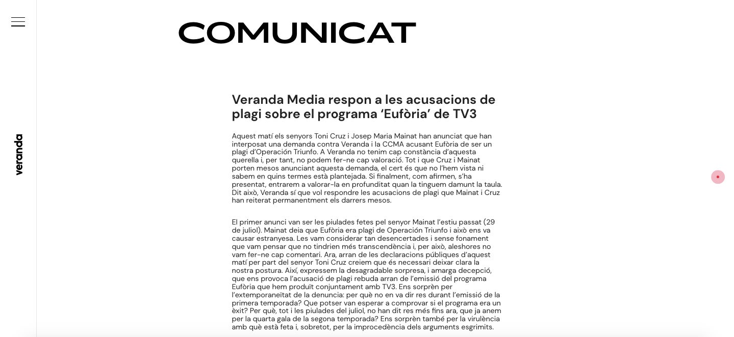 La productora d'Eufòria reacciona a les acusacions de plagi - Veranda