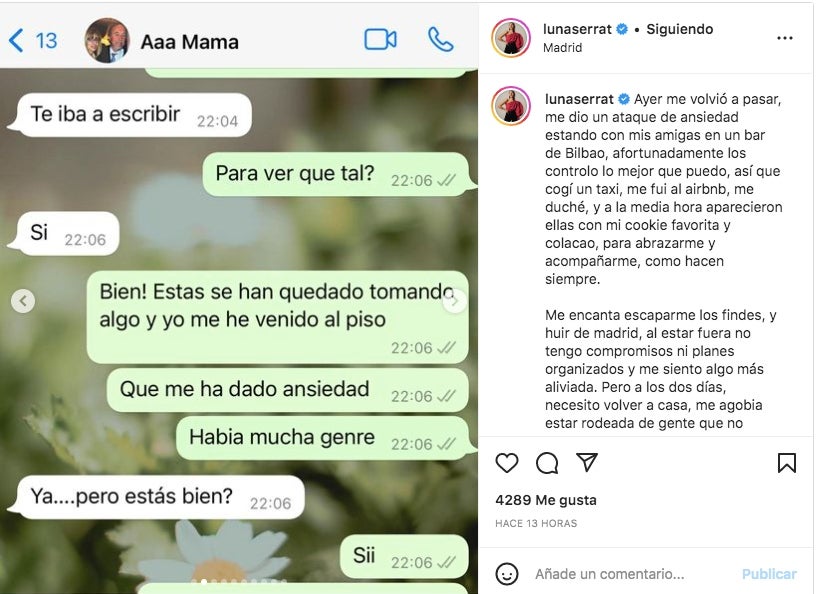 Luna Serrat explica com està - Instagram