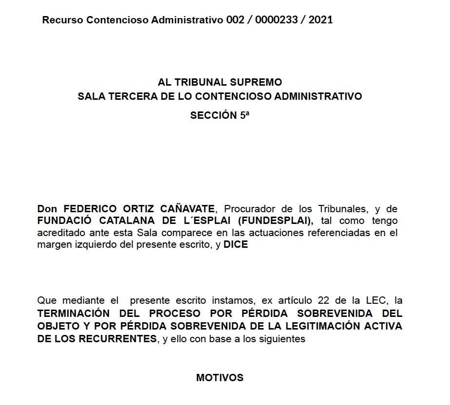 Part del recurs al recurs dels indults pel que es demana l'arxivament per causa sobrevinguda/Quico Sallés