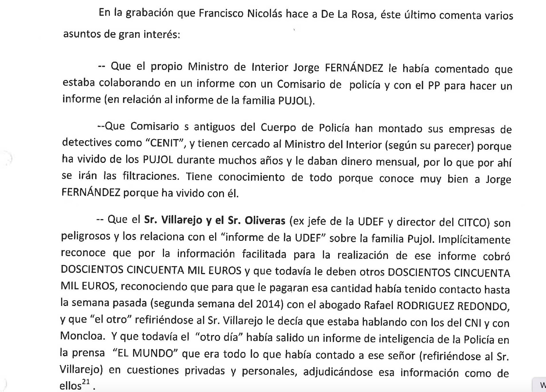 Parto del informe policial que recoge la grabación entre De la Rosa y lo Pequeño Nicolás/Quico Sallés