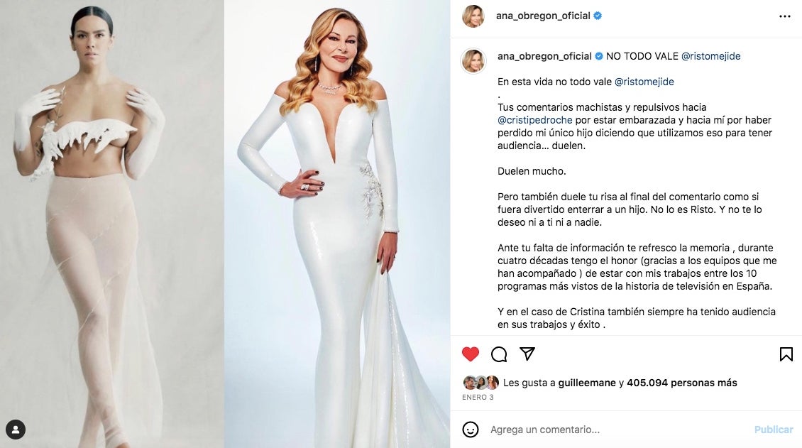 Ana Obregón es defensava de l'atac de Risto Mejde - Instagram