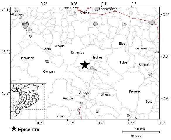 Un terremoto de magnitud 4,3 y con epicentro al departamento francés de los Altos Pirineos ha sido ampliamente percibido en el noroeste de Cataluña | Cedida a la ACN por la ICGC