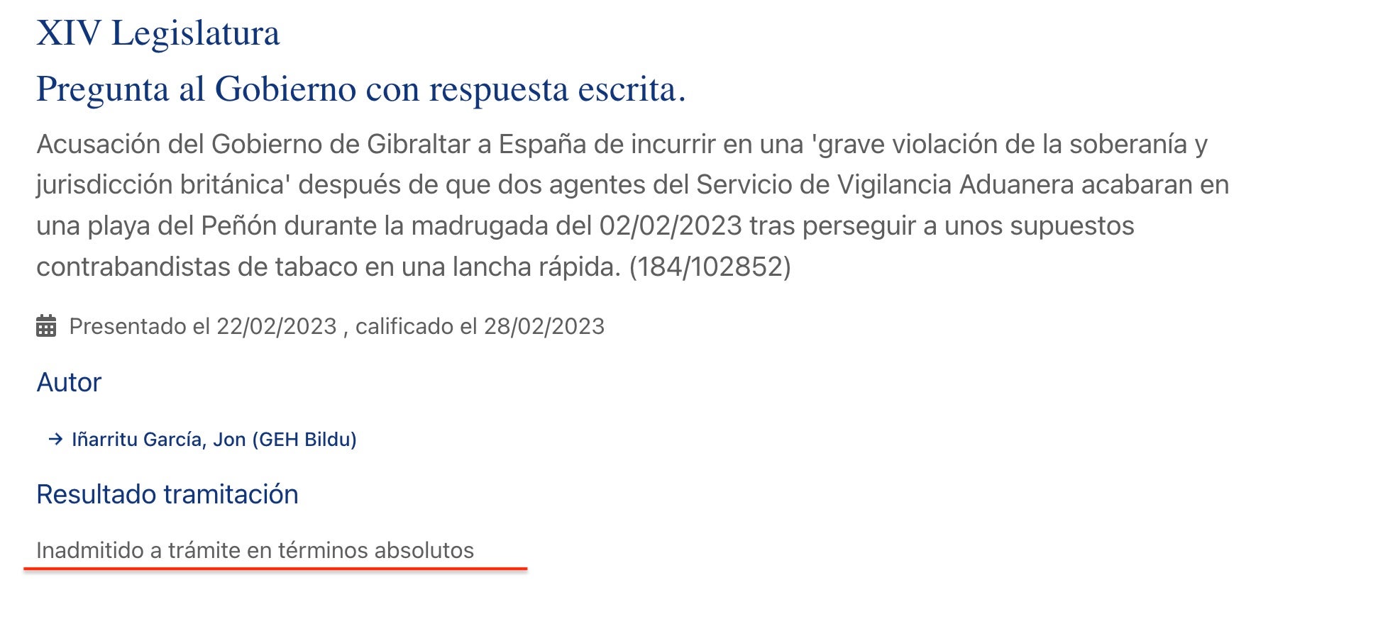 en termes absoluts la pregunta d'Iñarritu sobre el conflicte amb Gibraltar/QS