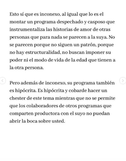 La segona part de la carta que ha escrit al presentador - Instagram