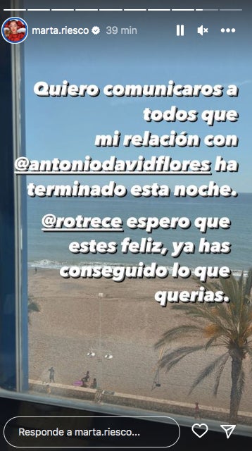 Marta Riesco anuncia que ha trencat amb Antonio David Flores - Instagram