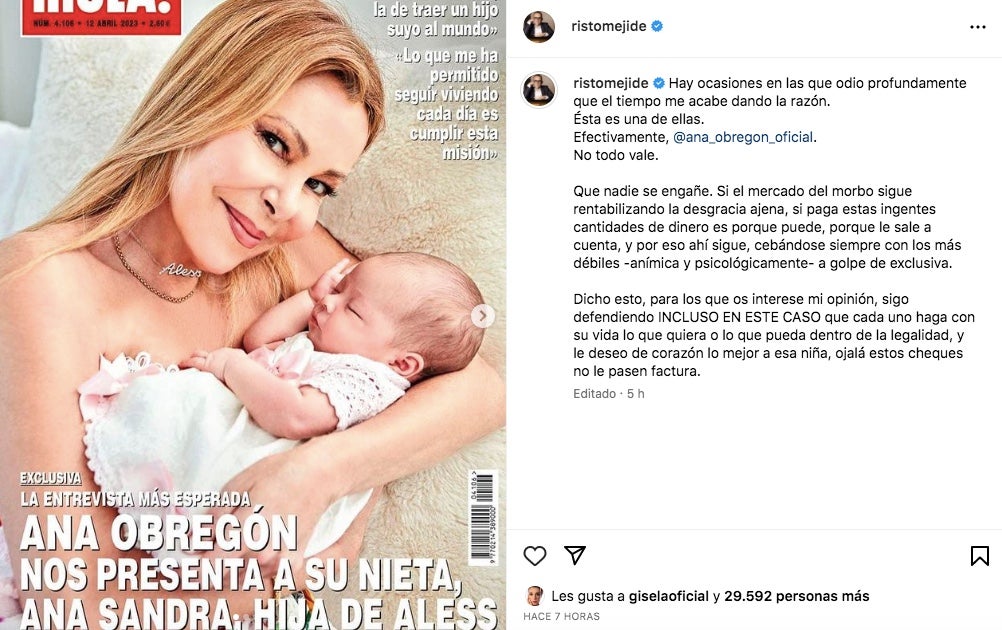 Risto reflexiona sobre la gestació subrogada d'Ana Obregón - Instagram