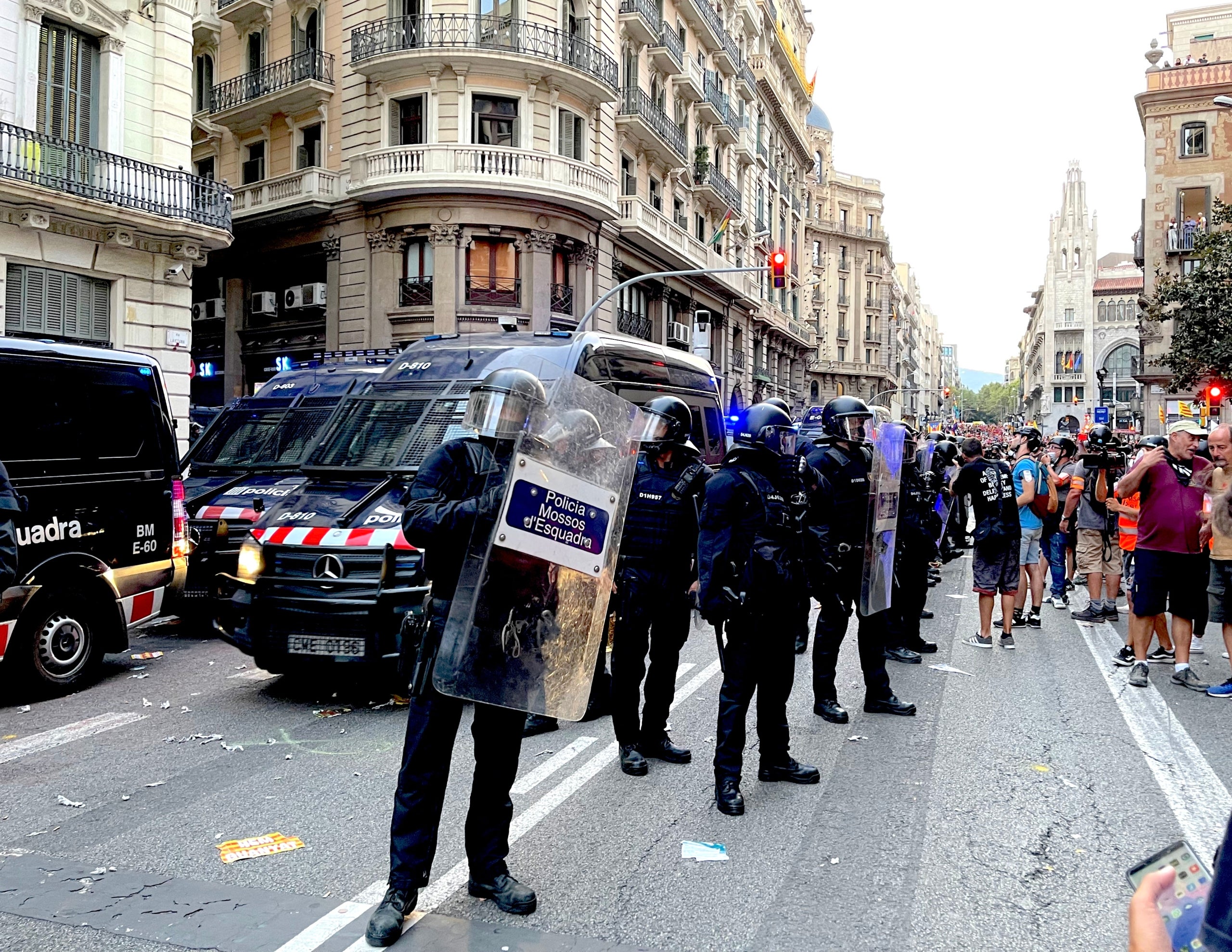 Agents de la Brigada Mòbil dels Mossos d'Esquadra en una actuació a la Via Laietana per un 11 de setembre/Quico Sallés