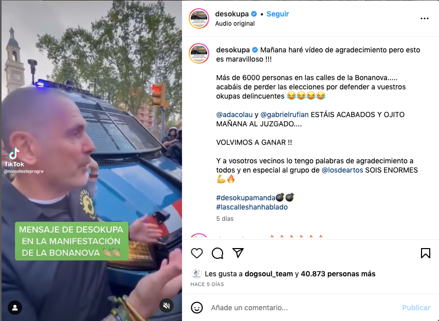 Captura de la Instagram de Desokupa
