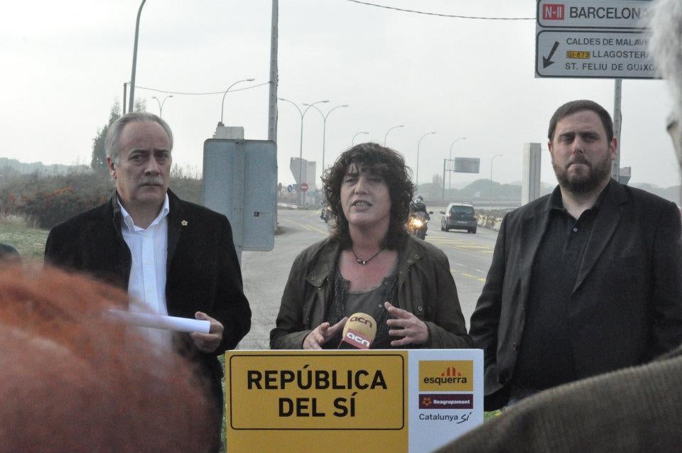 Joan Carretero, Teresa Jordà i Oriol Junqueras, en un acto de campaña el 2011