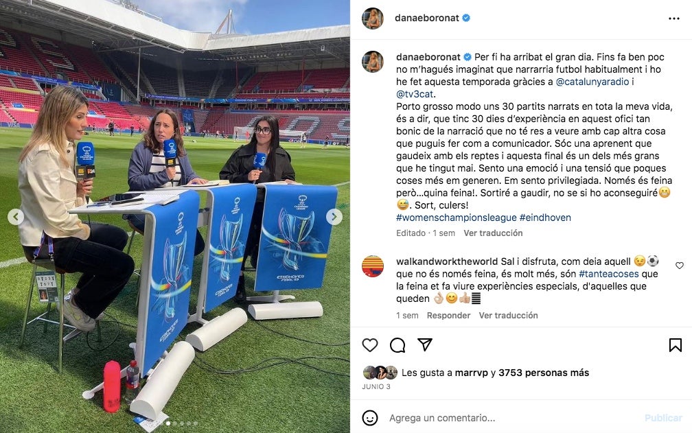 Danae Boronat retransmet la final de la Champions femenina - Instagram