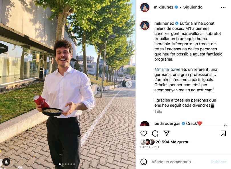 El Miki, contentíssim del pas per Eufòria - Instagram