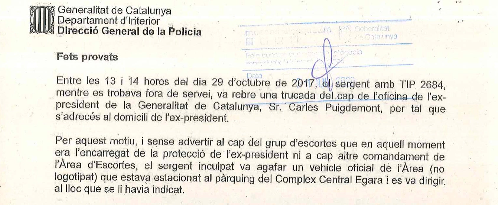 Part de l'atestat dels Mossos d'Esquadra sobre l'operació Mazda de la fugida de Puigdemont/QS