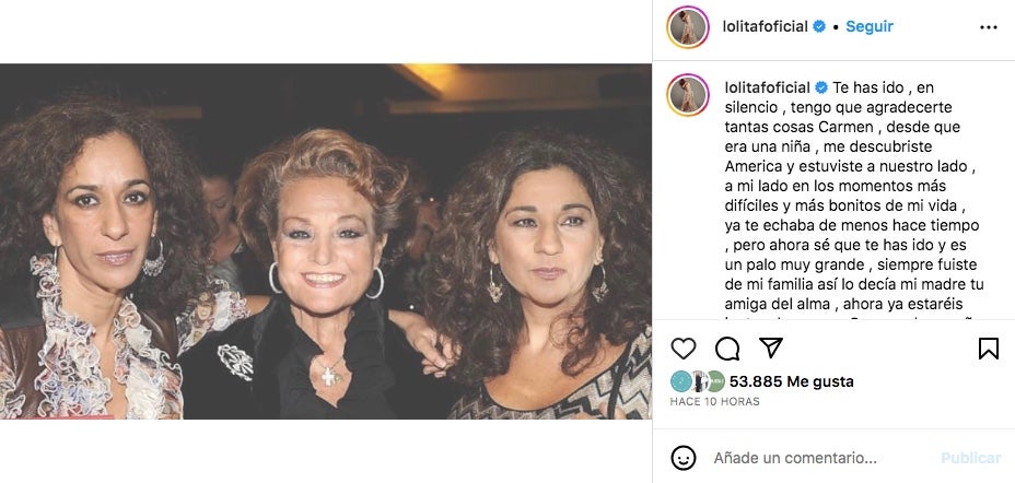 Lolita Flores s'acomiada d'una gran amiga de la mare - Instagram
