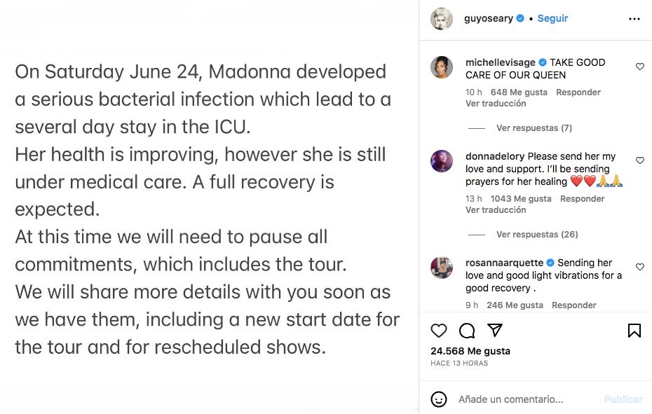 Madonna, ingresada en el hospital - Instagram