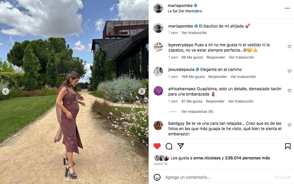 María Pombo, al bateig de la neboda poc abans de tenir la segona filla - Instagram