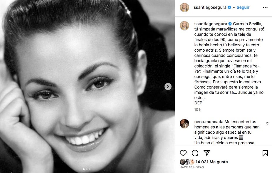 Santiago Segura acomiada Carmen Sevilla - Instagram