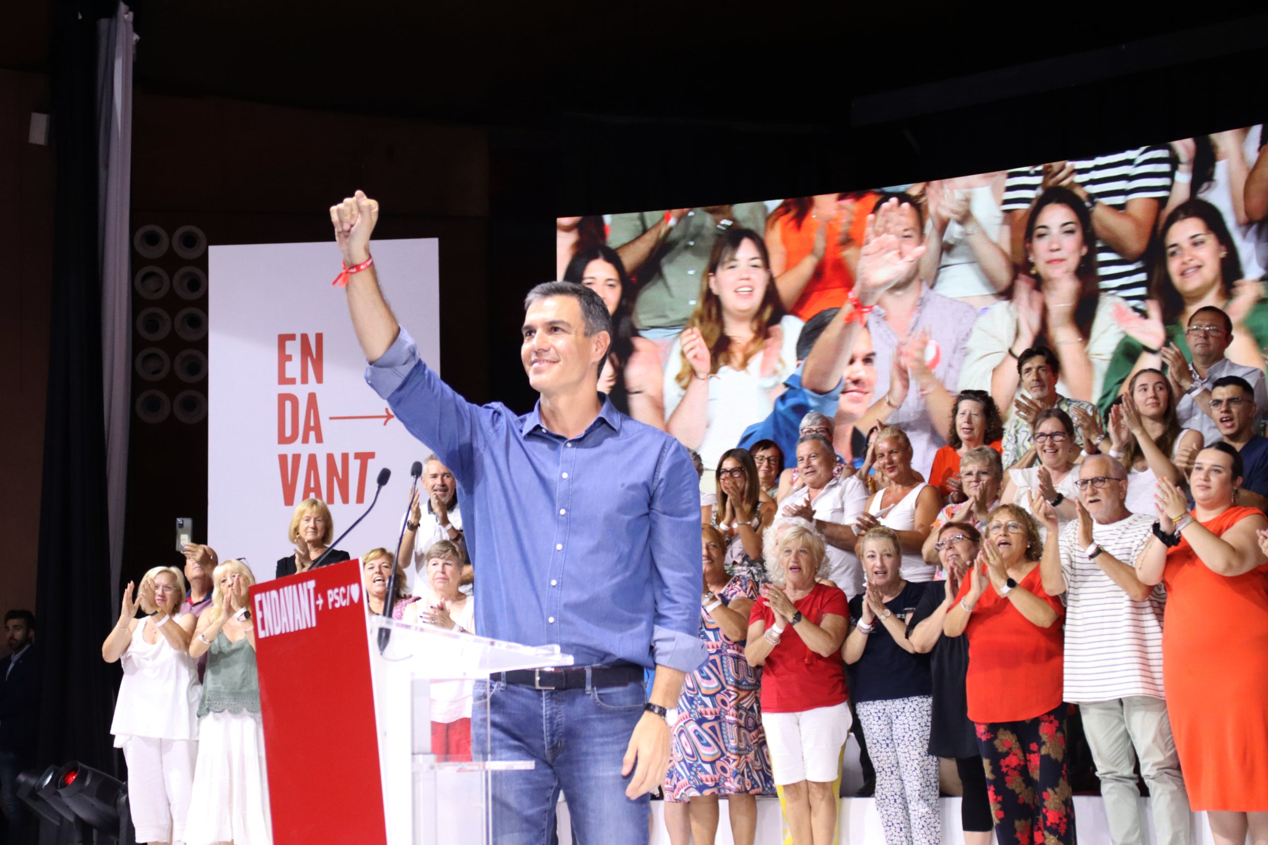 El president del govern espanyol i cap de llista del PSOE per al 23-J, en el míting que ha fet a Barcelona aquest diumenge, 16 de juliol / ACN