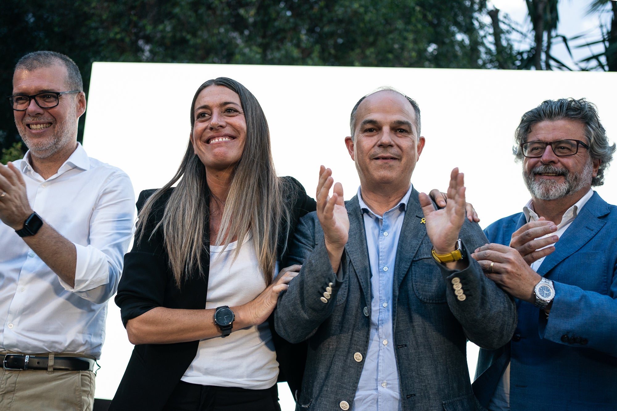 Míriam Nogueras, Jordi Turull i Antoni Castellà, al final del primer acte de campanya de Junts per al 23-J
