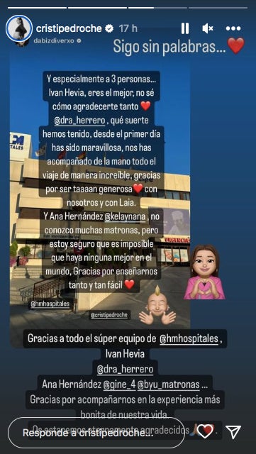 La presentadora, agraïda amb l'hospital - Instagram