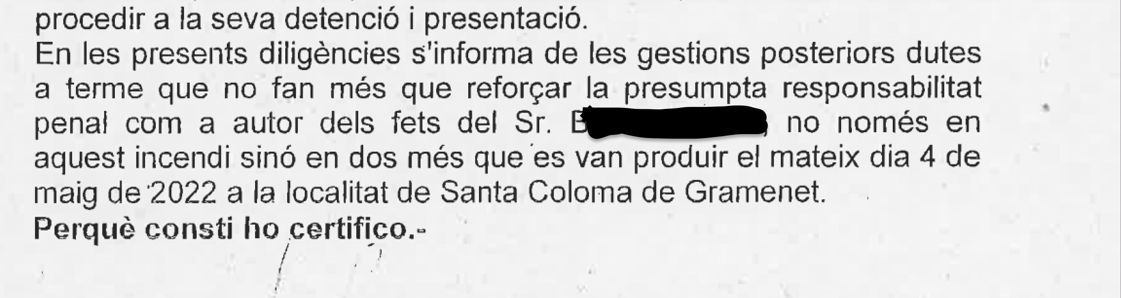 Part de la diligència dels Mossos on conclouen la presumpta responsabilitat del principal sospitós/QS