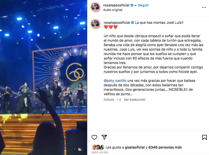 Rosa López estaba contenta con la actuació - Instagram