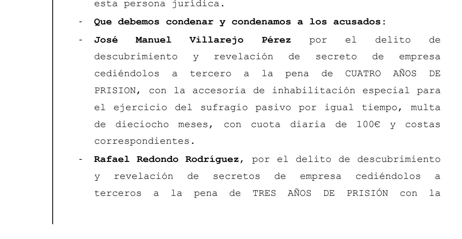 Part dispositiva de la sentència amb què condemna Villarejo i el seu soci/QS
