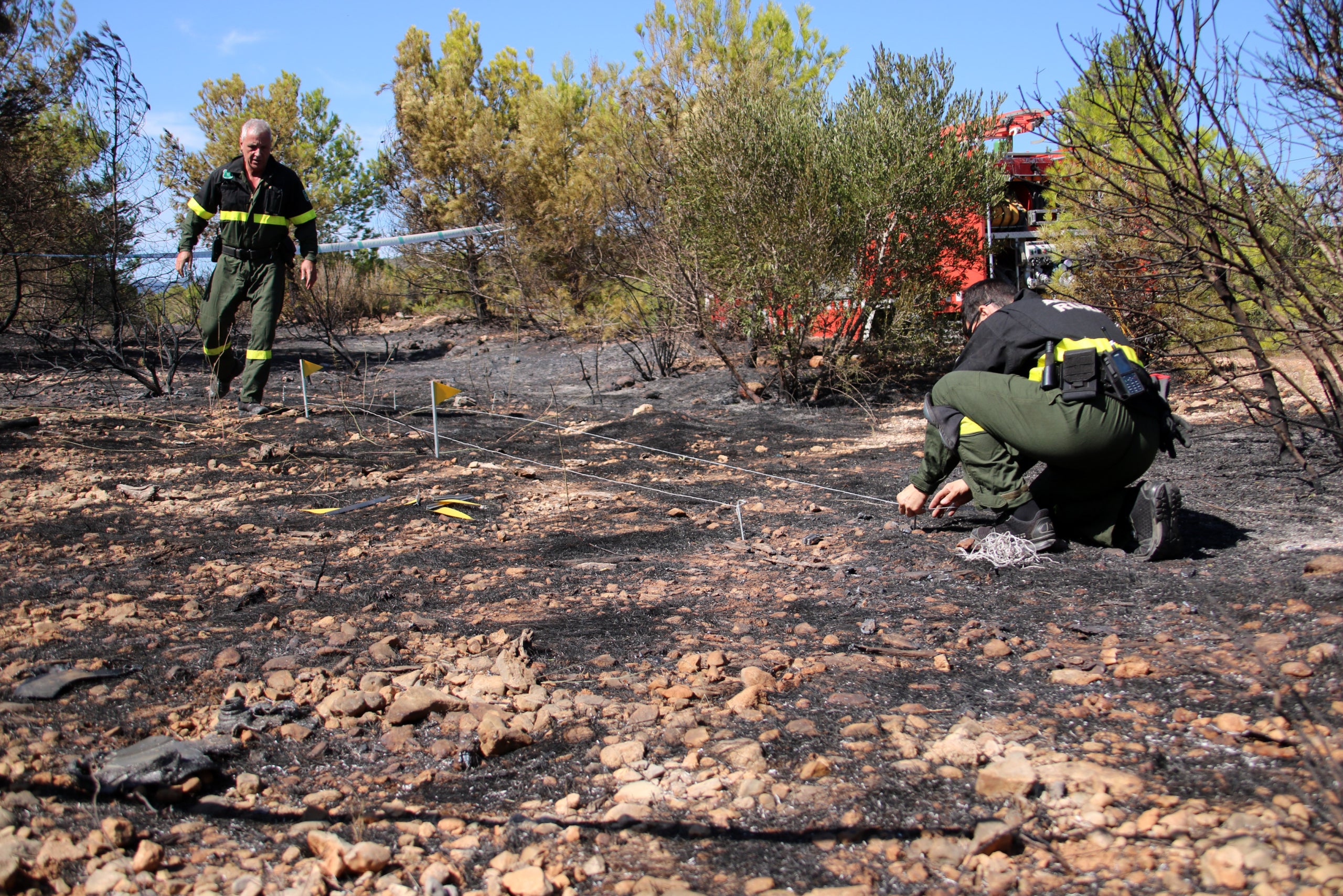 Els Agents Rurals investigant les causes de l'incendi de Mont-roig del Camp / ACN