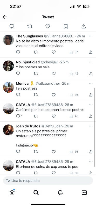 Los telespectadores critican que no se han visto los postres - Twitter