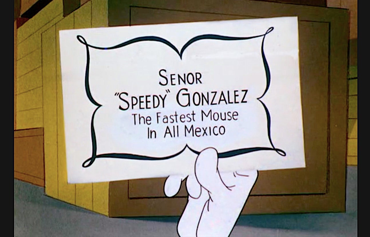 Cartellet que Speedy Gonzales deja en una trampa porque quién se lo paró sepa que es lo más rápido de todo México
