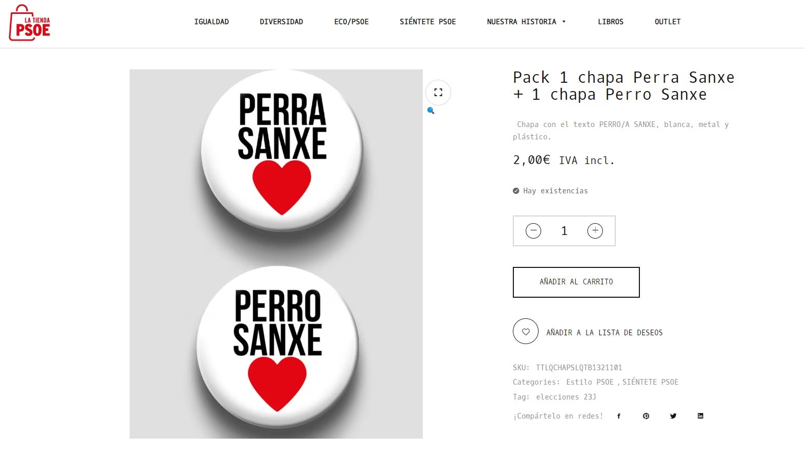 Imatge de la web de marxandatge de 'perro sanxe' / PSOE