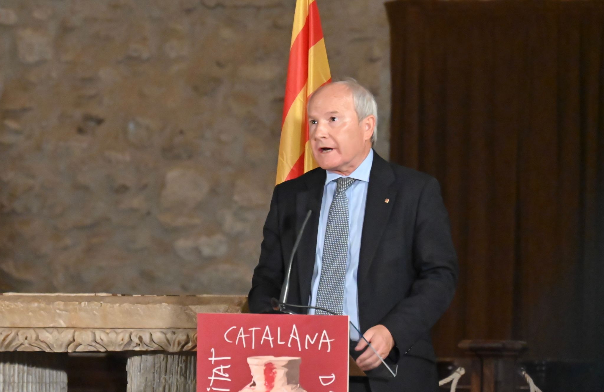 El president José Montilla, en un moment del seu discurs en l'acte de la UCE 2023 a Sant Miquel de Cuixà/Josep Maria Montaner