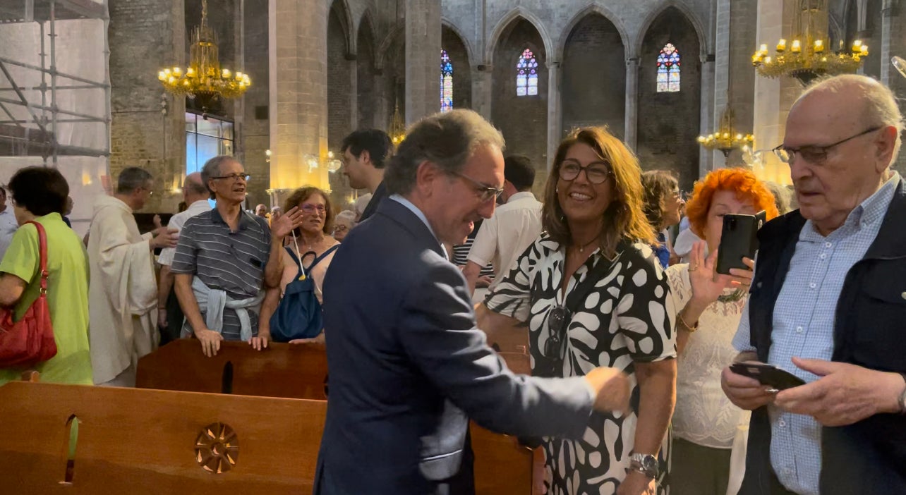Jaume Giró i Laura Masvidal, en acabar la missa en sufragi dels Patriotes a la Basílica de Santa Maria del Mar/Quico Sallés