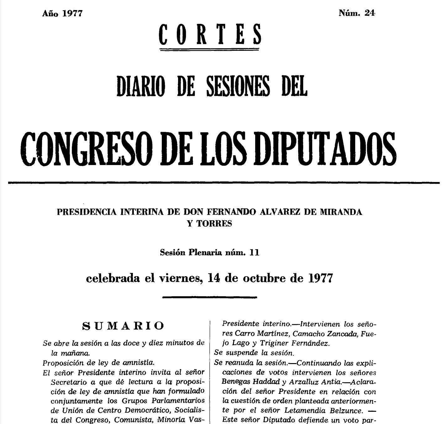Diari de sessions de la negociació i aprovació i debat de la Llei d'Amnistia de 1977/Congreso.es