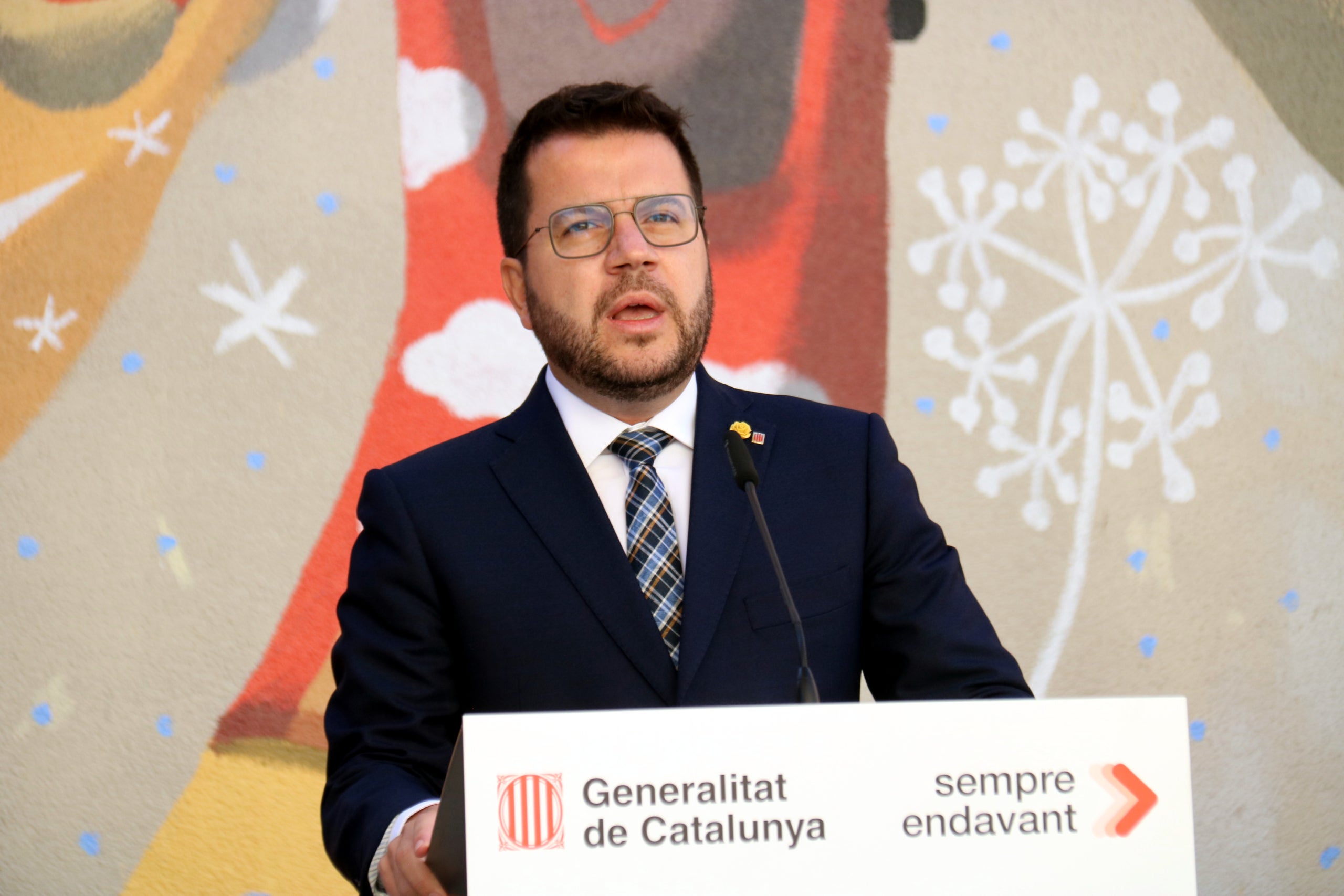 El president de la Generalitat, Pere Aragonès, durant la declaració institucional que ha fet a Fonollosa, al Bages / ACN