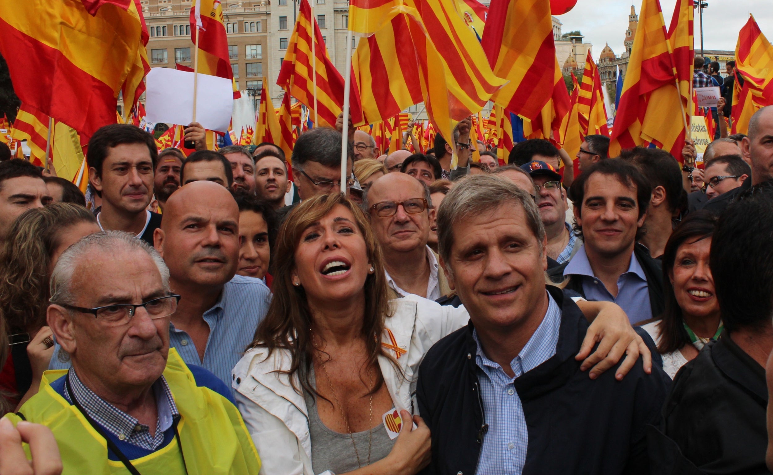 Alícia Sánchez Camacho, Alberto Fernández Diaz, Manuel Reyes i Antonio Gallego, en la manifestació del 12 d'octubre de 2012 a la plaça Catalunya/Aleix Moldes