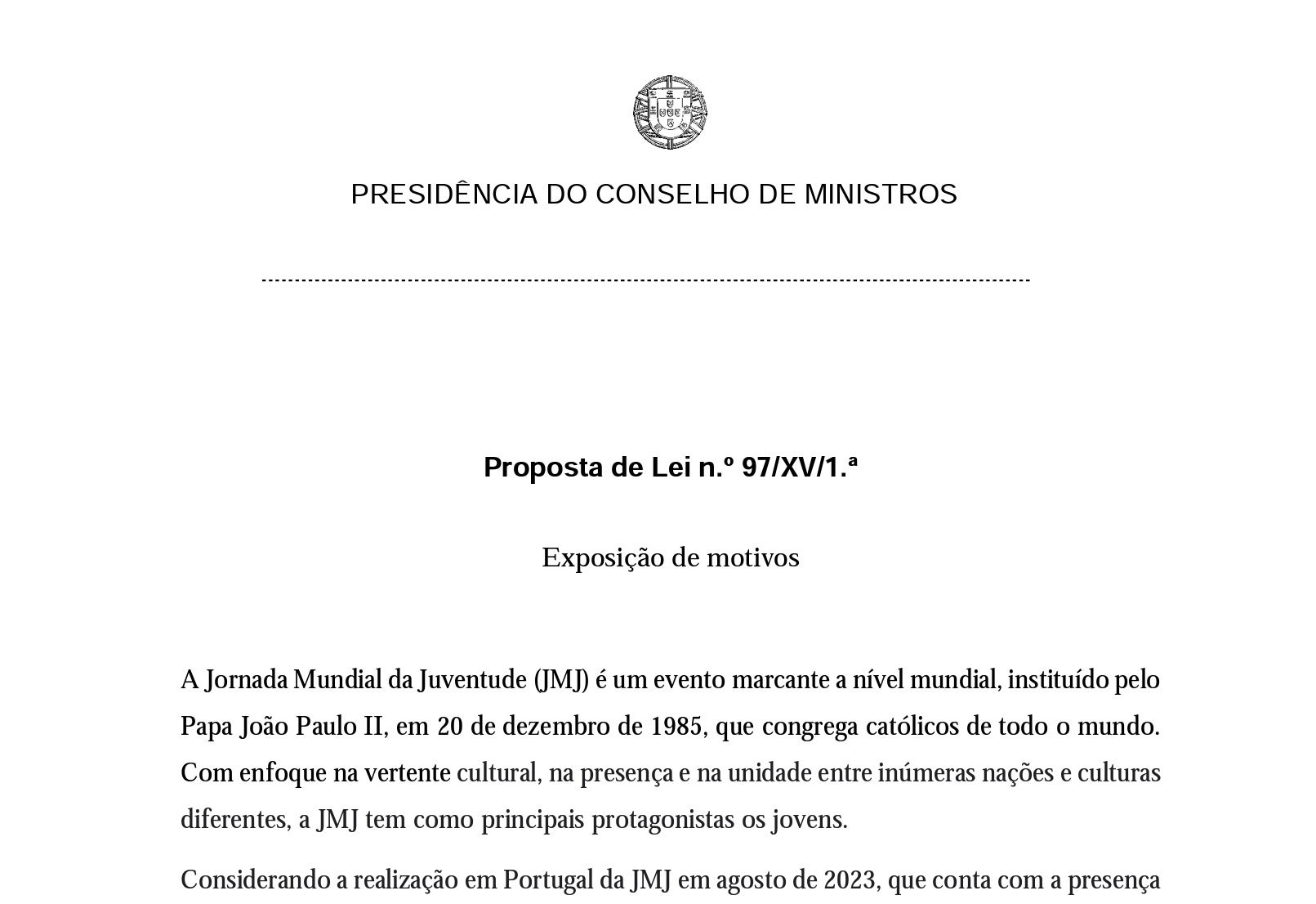 Part de la capçalera de la llei d'amnistia de Portugal aprovada el juny passat