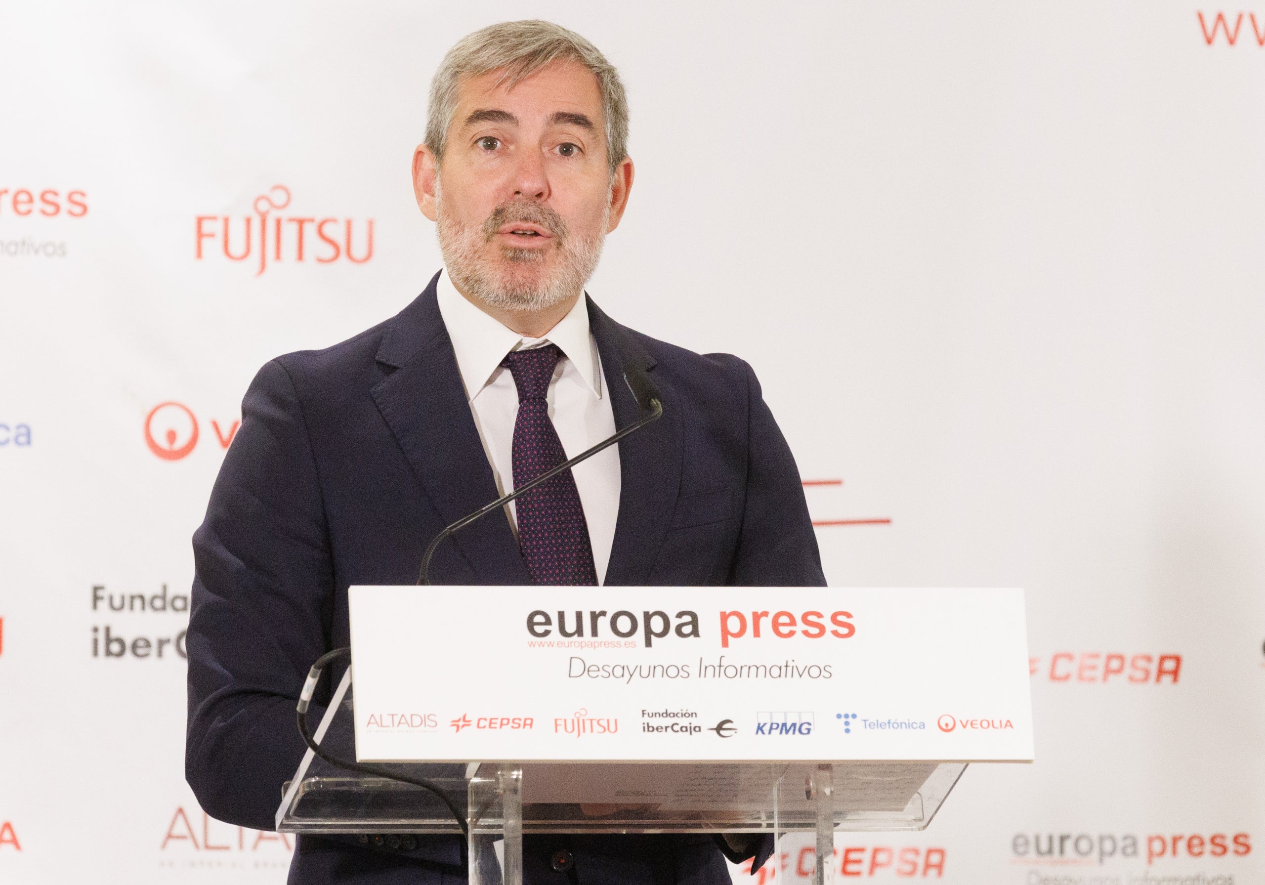 El president del Govern de Canàries, Fernando Clavijo, intervé durant un esmorzar informatiu d'Europa Press, a l'Hyatt Regency Hesperia Madrid, el 5 d'octubre del 2023, a Madrid