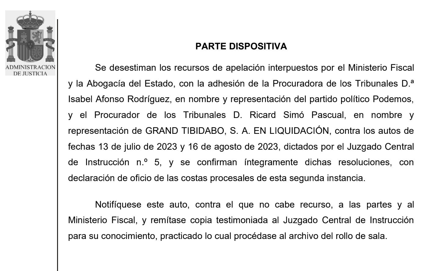 Parto de la interlocutoria de archivo definitivo de los 3.000 millones de los Pujol/QS