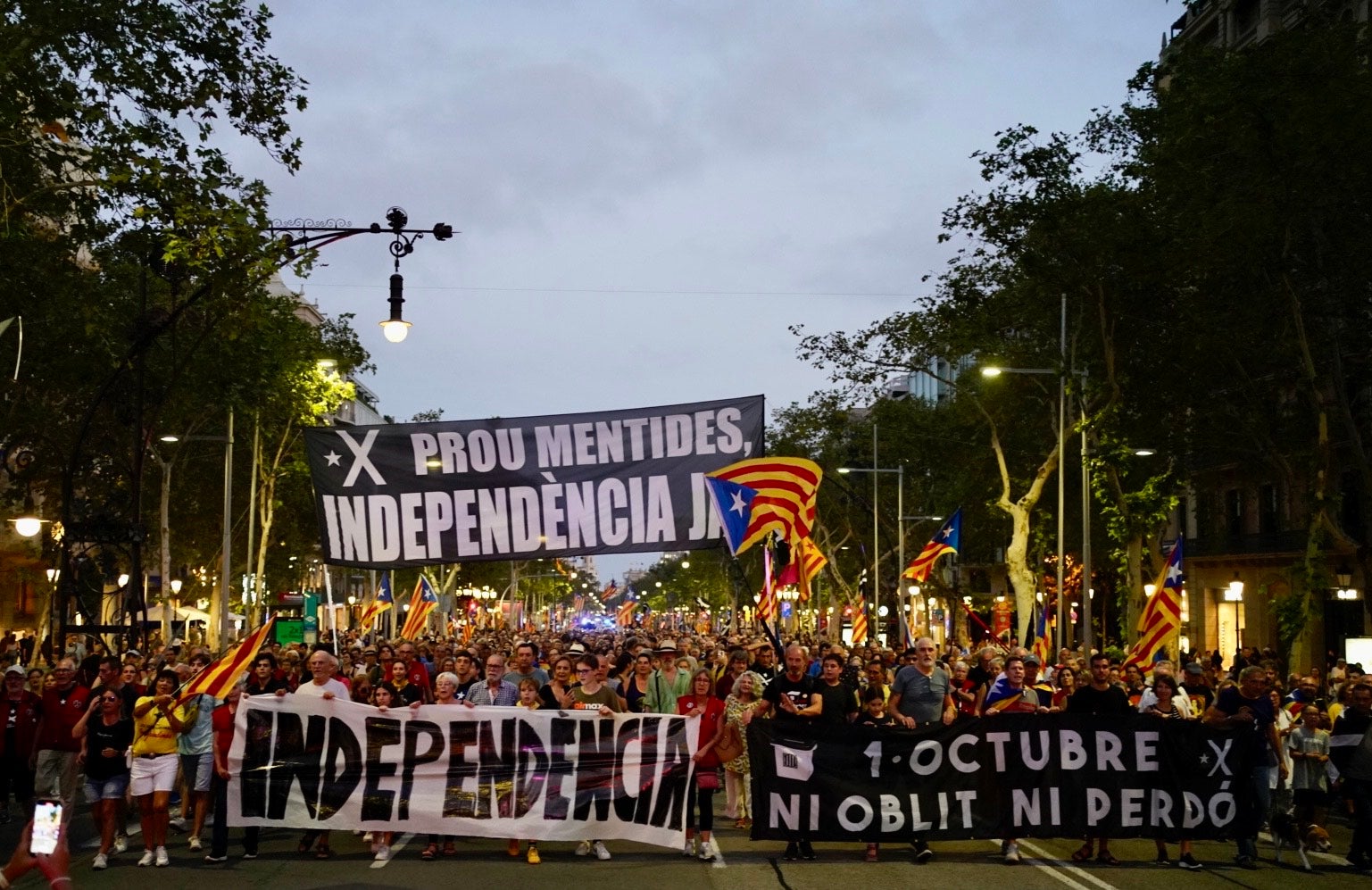 La manifestació dels CDR i les entitats s'uneixen a Passeig de Gràcia / Mireia Comas